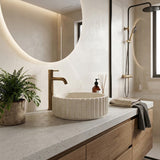Infinity Fluted Round Above Counter Stone Basin 400x400x130mm - Beige Marble