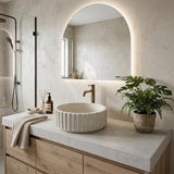 Infinity Fluted Round Above Counter Stone Basin 400x400x130mm - Beige Marble