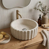 Infinity Fluted Round Above Counter Stone Basin 400x400x130mm - Beige Marble