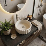Infinity Fluted Round Above Counter Stone Basin 400x400x130mm - Beige Marble