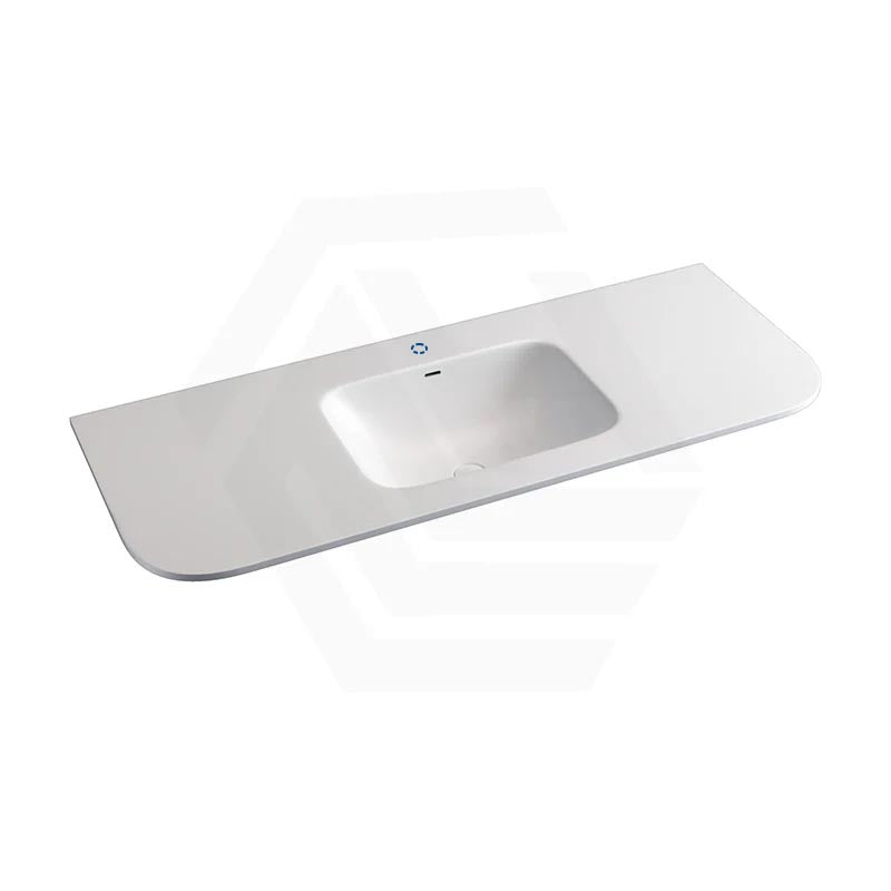 600/750/900/1200mm Curved Edge Solid Surface Vanity Top with Overflow 12 O'clock Semi-Drilled or Drilled Tap Hole