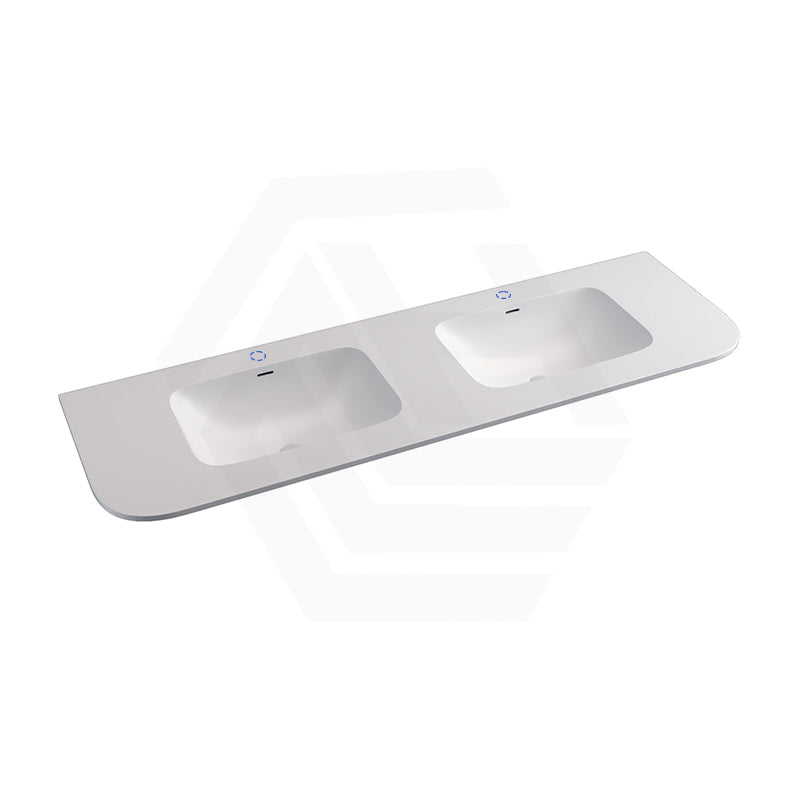 600/750/900/1200/1500mm Curved Edge Solid Surface Vanity Top with Overflow 12 O'clock Semi-Drilled or Drilled Tap Hole