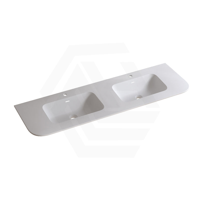 600/750/900/1200/1500mm Curved Edge Solid Surface Vanity Top with Overflow 12 O'clock Semi-Drilled or Drilled Tap Hole