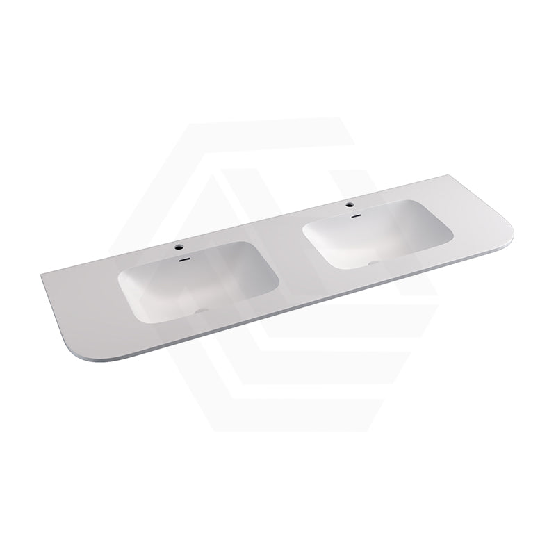 600/750/900/1200/1500mm Curved Edge Solid Surface Vanity Top with Overflow 12 O'clock Semi-Drilled or Drilled Tap Hole