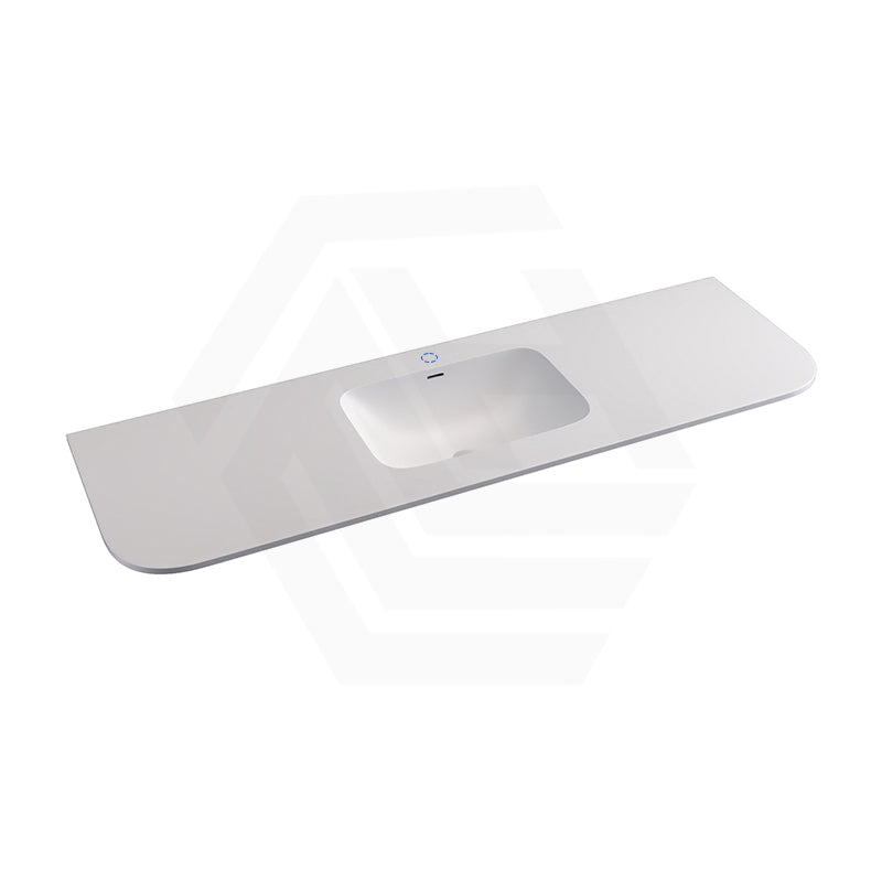 600/750/900/1200/1500mm Curved Edge Solid Surface Vanity Top with Overflow 12 O'clock Semi-Drilled or Drilled Tap Hole