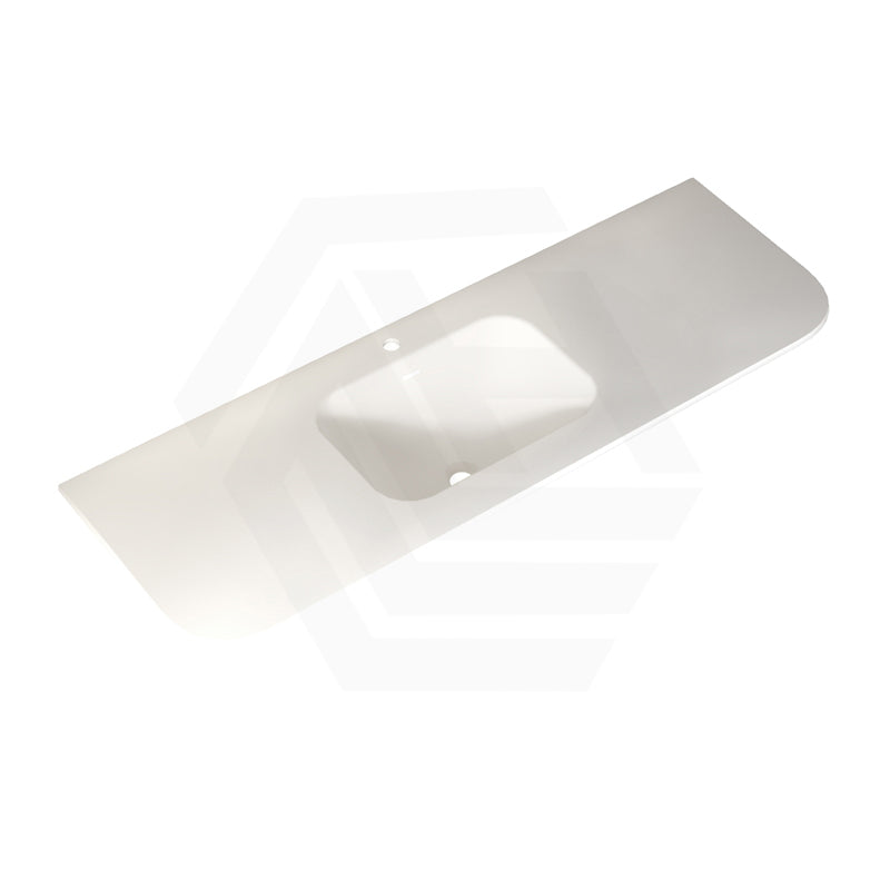 600/750/900/1200/1500mm Curved Edge Solid Surface Vanity Top with Overflow 12 O'clock Semi-Drilled or Drilled Tap Hole
