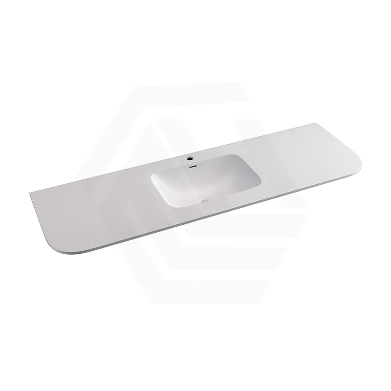 600/750/900/1200/1500mm Curved Edge Solid Surface Vanity Top with Overflow 12 O'clock Semi-Drilled or Drilled Tap Hole