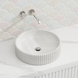 390x390x100mm Infinity Round Matt White Fluted Solid Surface Above Counter Basin