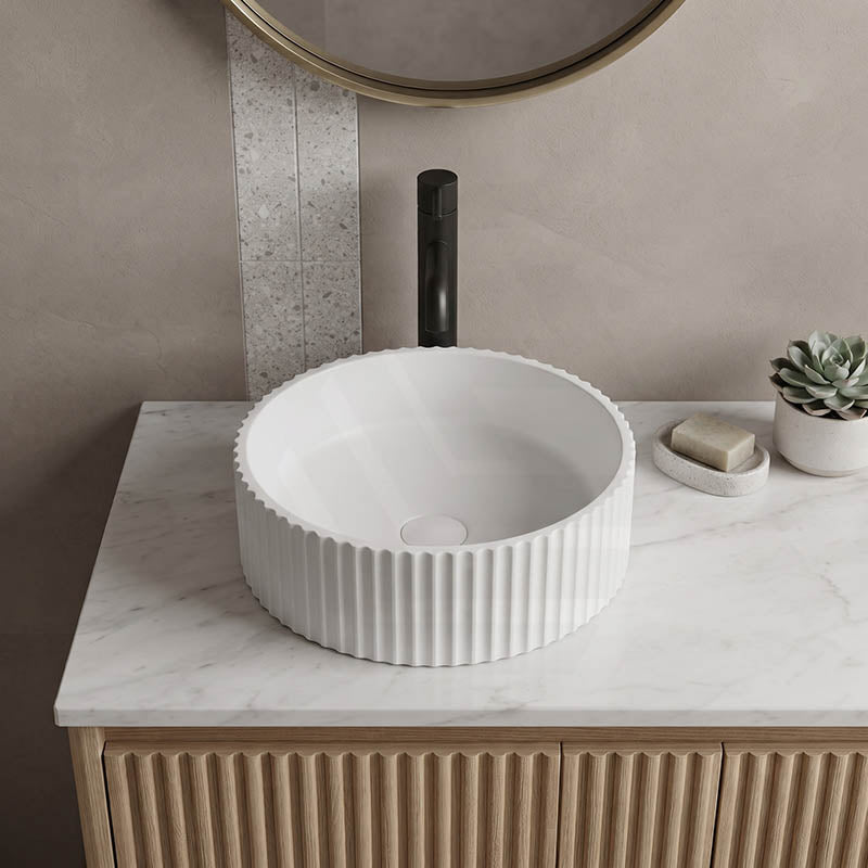 Infinity Round Fluted Solid Surface Above Counter Basin 390x390x100mm - Matt White