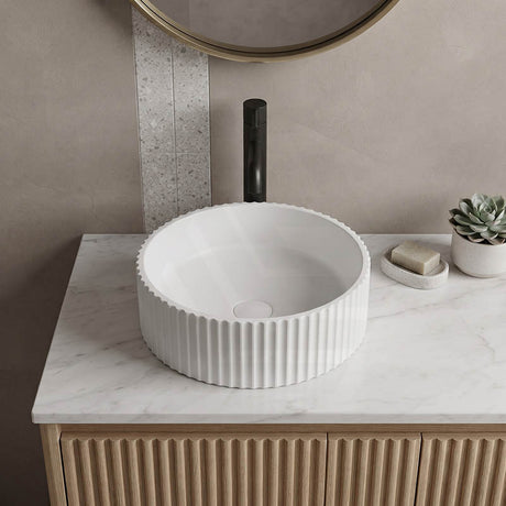 Infinity Round Fluted Solid Surface Above Counter Basin 390x390x100mm - Matt White