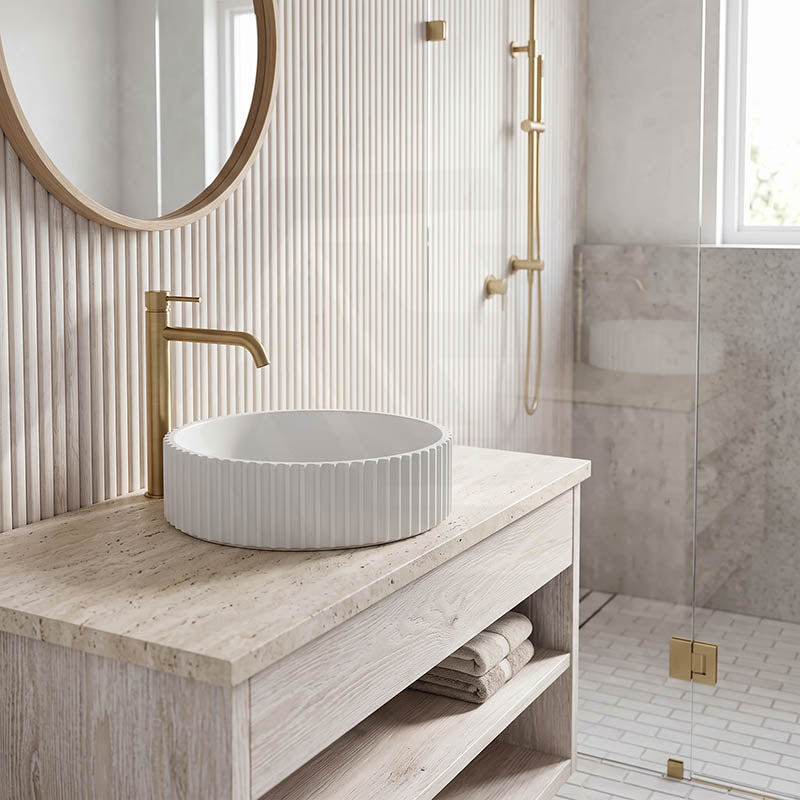 Infinity Round Fluted Solid Surface Above Counter Basin 390x390x100mm - Matt White