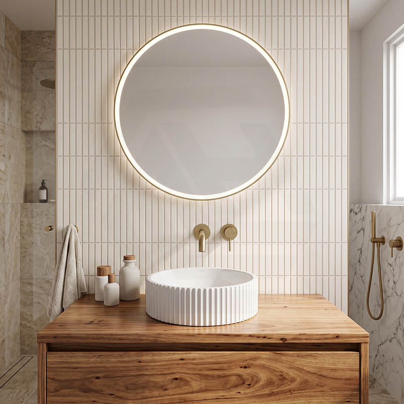 Infinity Round Fluted Solid Surface Above Counter Basin 390x390x100mm - Matt White