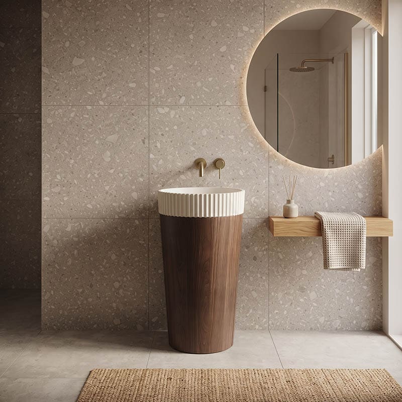 Infinity Round Fluted Solid Surface Above Counter Basin 390x390x100mm - Matt White