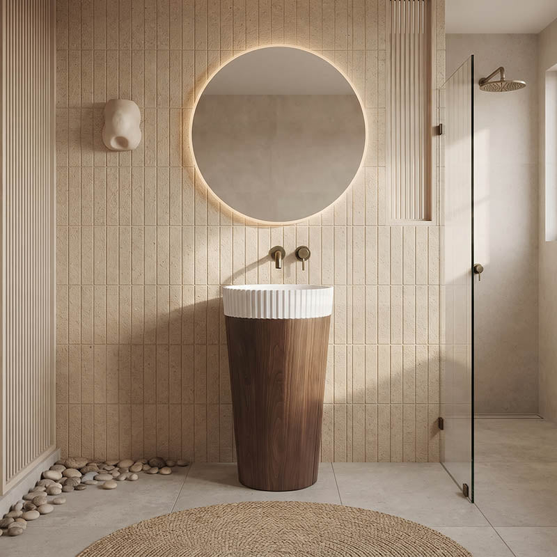 Infinity Round Fluted Solid Surface Above Counter Basin 390x390x100mm - Matt White