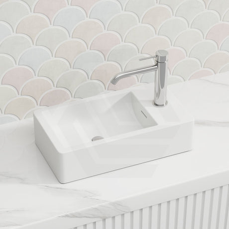 460x255x120mm Infinity Rectangle Matt White Solid Surface Above Counter Basin With 1 Tap Hole