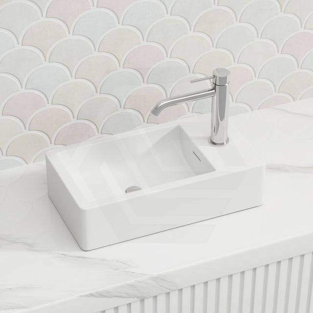460x255x120mm Infinity Rectangle Matt White Solid Surface Above Counter Basin With 1 Tap Hole