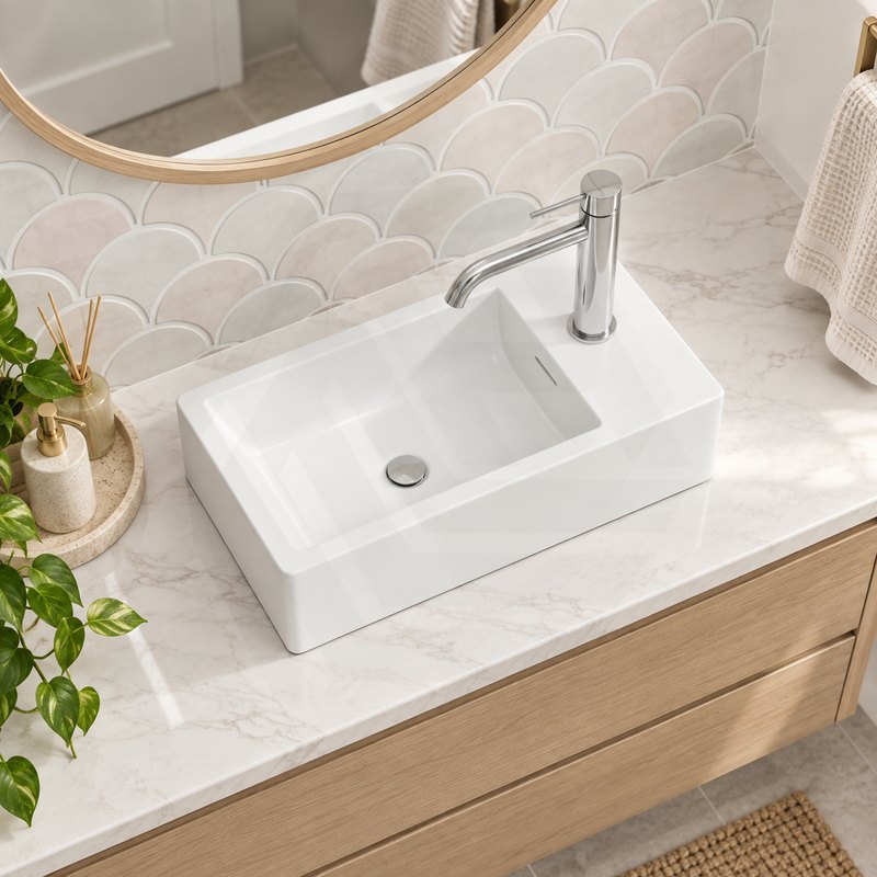 Infinity Rectangle Solid Surface Above Counter Basin with 1 Tap Hole 460x255x120mm - Matt White