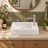Infinity Rectangle Solid Surface Above Counter Basin with 1 Tap Hole 460x255x120mm - Matt White