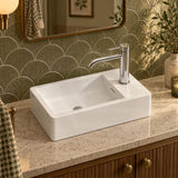 Infinity Rectangle Solid Surface Above Counter Basin with 1 Tap Hole 460x255x120mm - Matt White