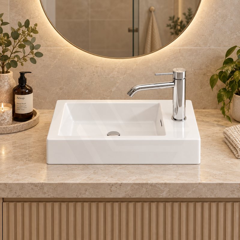 Infinity Rectangle Solid Surface Above Counter Basin with 1 Tap Hole 460x255x120mm - Matt White