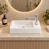 Infinity Rectangle Solid Surface Above Counter Basin with 1 Tap Hole 460x255x120mm - Matt White
