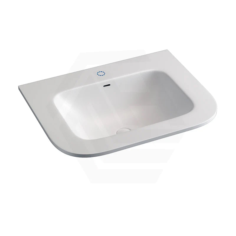 600/750/900/1200mm Curved Edge Solid Surface Vanity Top with Overflow 12 O'clock Semi-Drilled or Drilled Tap Hole