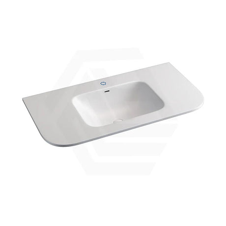 600/750/900/1200mm Curved Edge Solid Surface Vanity Top with Overflow 12 O'clock Semi-Drilled or Drilled Tap Hole