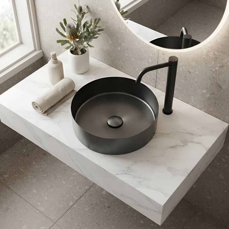 Handmade Round Stainless Steel Above Counter Basin 380x380x110mm - M#1(Gunmetal Grey)