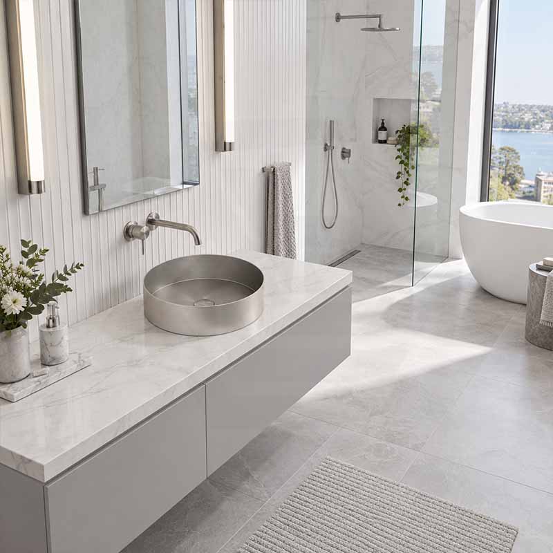 Infinity Handmade Round Stainless Steel Above Counter Basin NO Overflow 380x380x110mm - Brushed Nickel