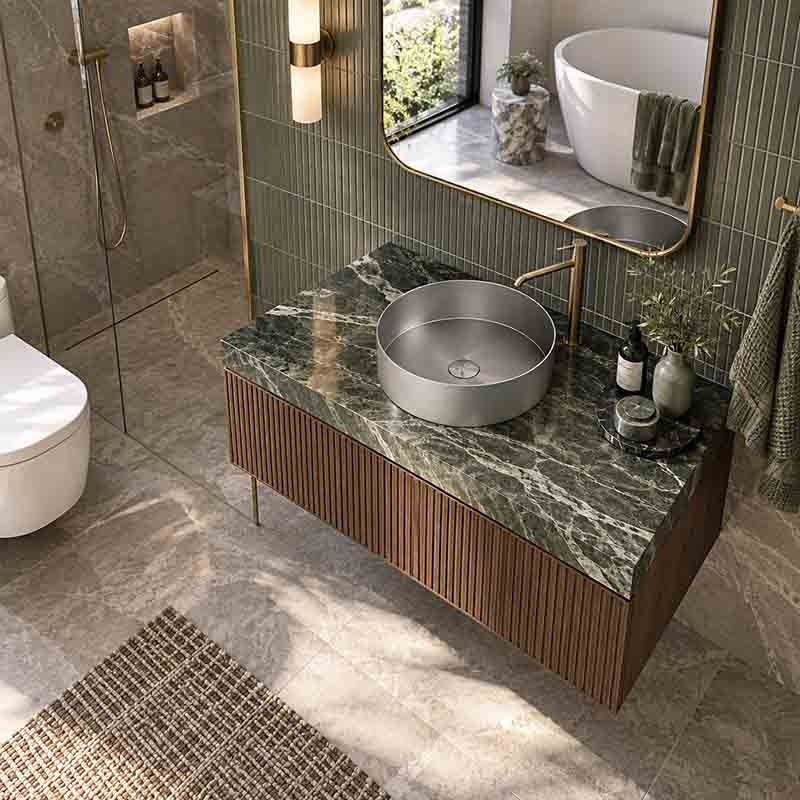 Infinity Handmade Round Stainless Steel Above Counter Basin NO Overflow 380x380x110mm - Brushed Nickel