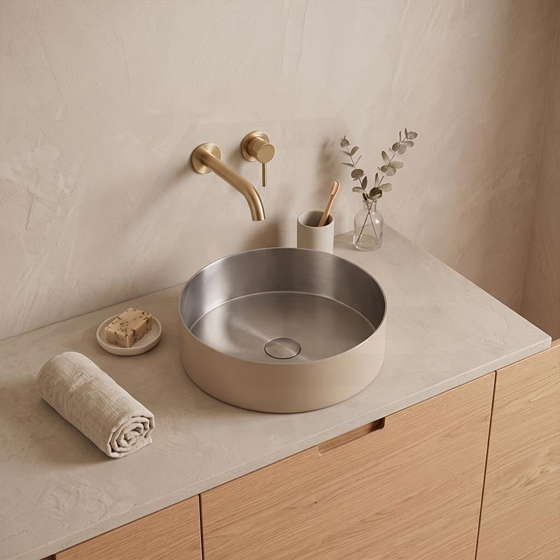 Infinity Handmade Round Stainless Steel Above Counter Basin NO Overflow 380x380x110mm - Brushed Nickel