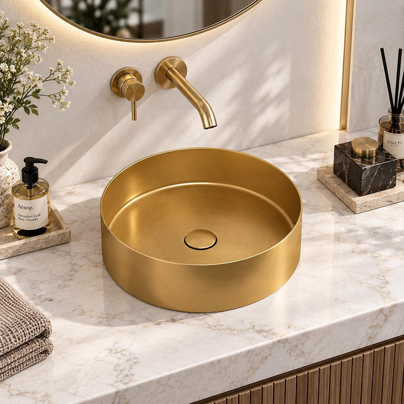 G#2(Gold) Handmade Round Stainless Steel Above Counter Basin 380x380x110mm - Brushed Gold