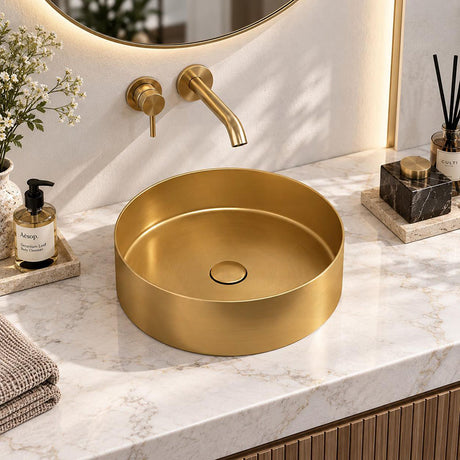 Handmade Round Stainless Steel Above Counter Basin 380x380x110mm - Brushed Gold