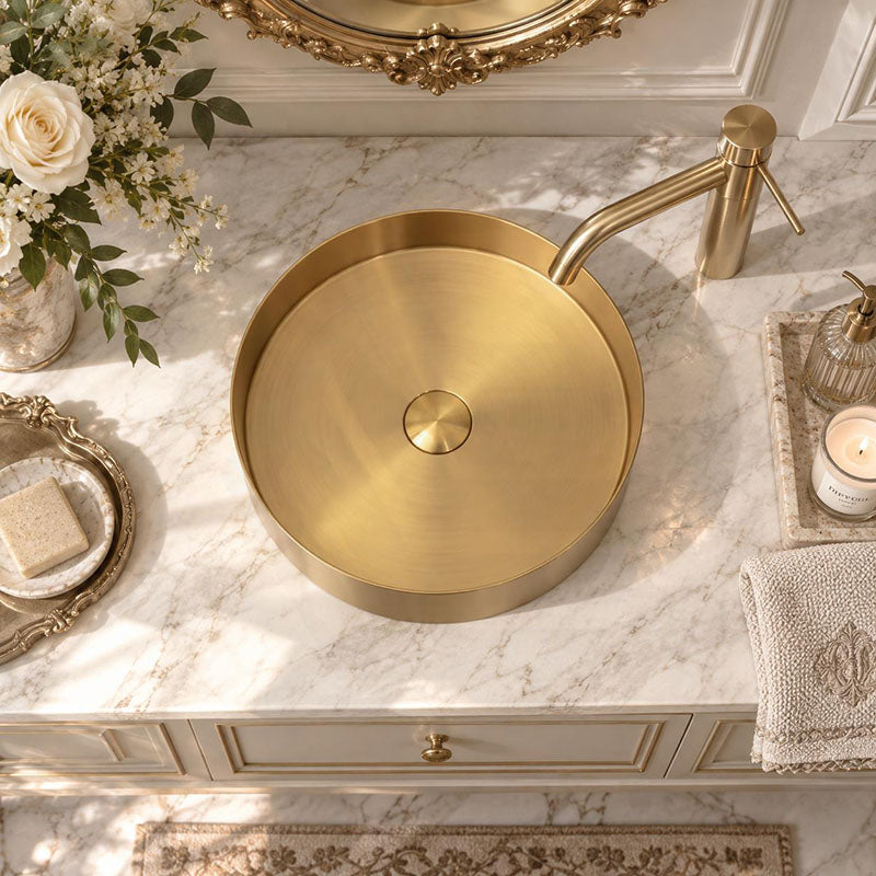 G#2(Gold) Handmade Round Stainless Steel Above Counter Basin 380x380x110mm - Brushed Gold