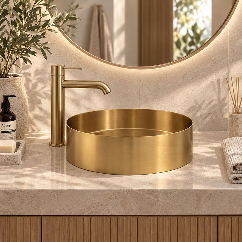 G#2(Gold) Handmade Round Stainless Steel Above Counter Basin 380x380x110mm - Brushed Gold
