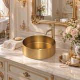 G#2(Gold) Handmade Round Stainless Steel Above Counter Basin 380x380x110mm - Brushed Gold