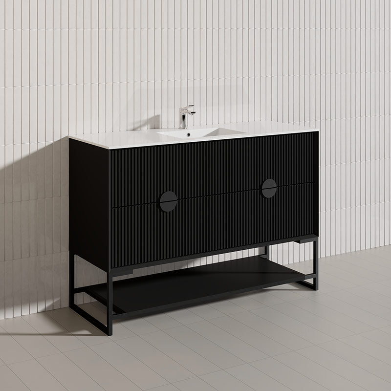 1200mm Kingo Freestanding Plywood Vanity Linear Surface Single/Double Bowls Cabinet ONLY for Bathroom Matt White/Black