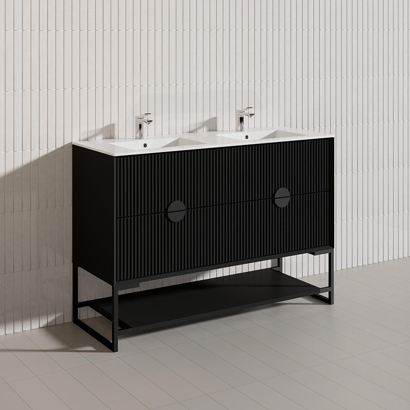 1200mm Kingo Freestanding Plywood Vanity Linear Surface Single/Double Bowls Cabinet ONLY for Bathroom Matt White/Black