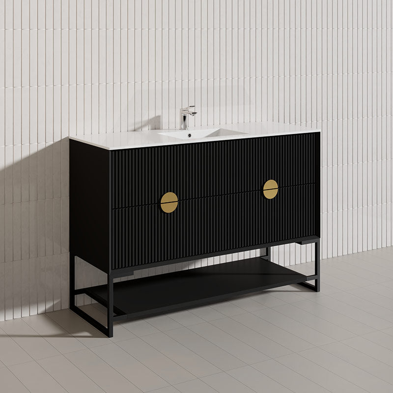 1200mm Kingo Freestanding Plywood Vanity Linear Surface Single/Double Bowls Cabinet ONLY for Bathroom Matt White/Black