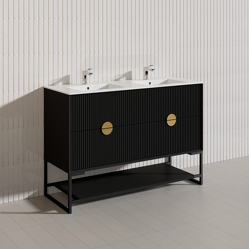 1200mm Kingo Freestanding Plywood Vanity Linear Surface Single/Double Bowls Cabinet ONLY for Bathroom Matt White/Black
