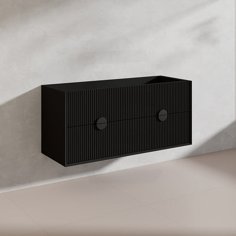 1200mm Kingo Wall Hung Plywood Vanity Matt White/Black Linear Surface Finish Single/Double Bowls Cabinet ONLY for Bathroom