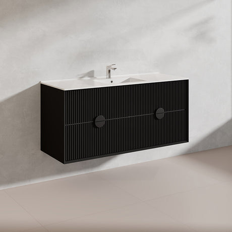 1200mm Kingo Wall Hung Plywood Vanity Matt White/Black Linear Surface Finish Single/Double Bowls Cabinet ONLY for Bathroom