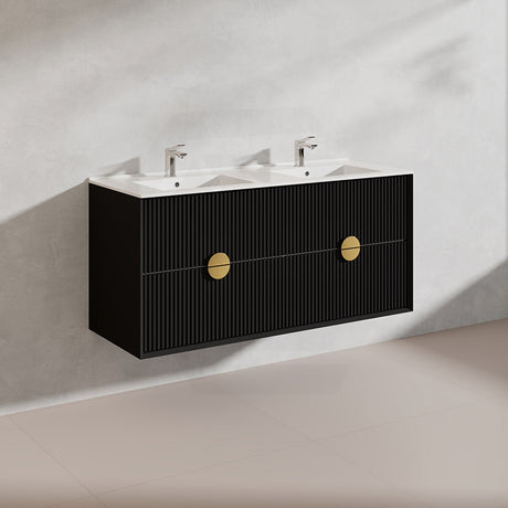 1200mm Kingo Wall Hung Plywood Vanity Matt White/Black Linear Surface Finish Single/Double Bowls Cabinet ONLY for Bathroom