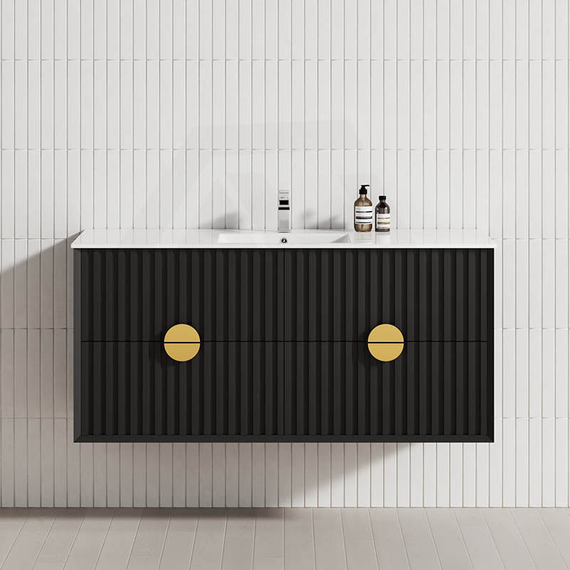 600-1800mm Kingo Wall Hung Plywood Vanity Matt Black Linear Surface Single/Double Bowls Cabinet ONLY for Bathroom