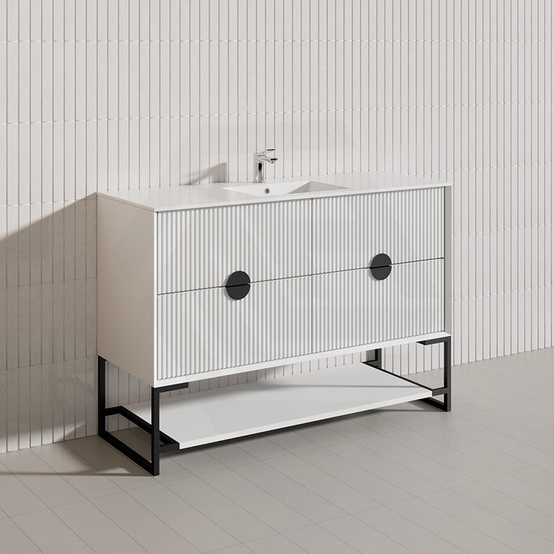 1200mm Kingo Freestanding Plywood Vanity Linear Surface Single/Double Bowls Cabinet ONLY for Bathroom Matt White/Black
