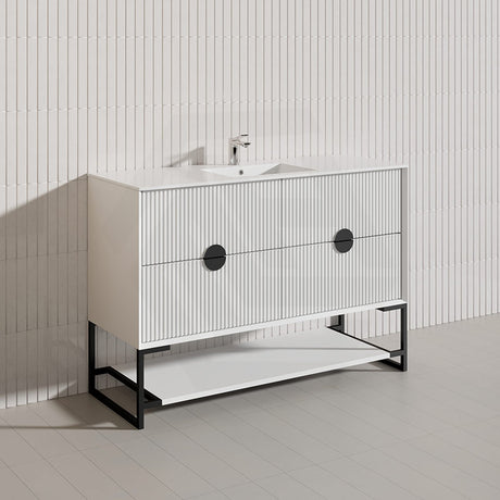 1200mm Kingo Freestanding Plywood Vanity Linear Surface Single/Double Bowls Cabinet ONLY for Bathroom Matt White/Black