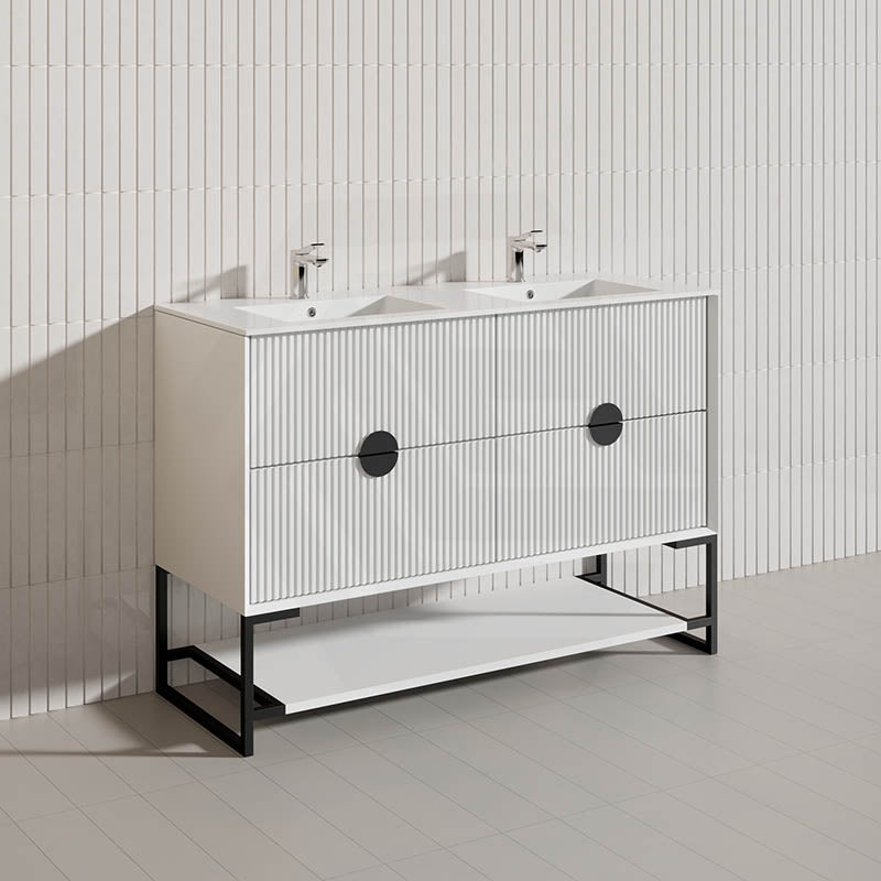 1200mm Kingo Freestanding Plywood Vanity Linear Surface Single/Double Bowls Cabinet ONLY for Bathroom Matt White/Black