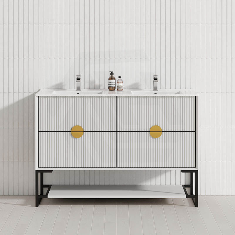 600-1500Mm Kingo Freestanding Plywood Vanity White Linear Surface Single/Double Bowls Cabinet Only