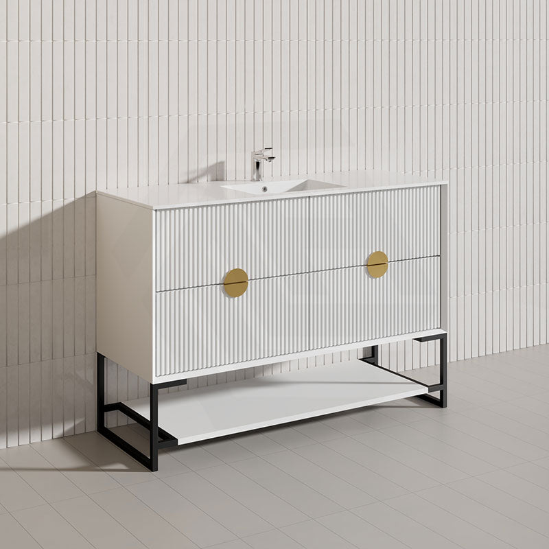 1200mm Kingo Freestanding Plywood Vanity Linear Surface Single/Double Bowls Cabinet ONLY for Bathroom Matt White/Black