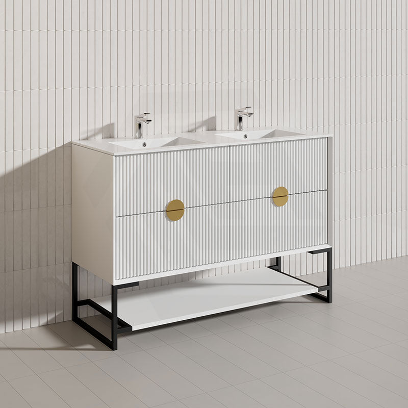 1200mm Kingo Freestanding Plywood Vanity Linear Surface Single/Double Bowls Cabinet ONLY for Bathroom Matt White/Black
